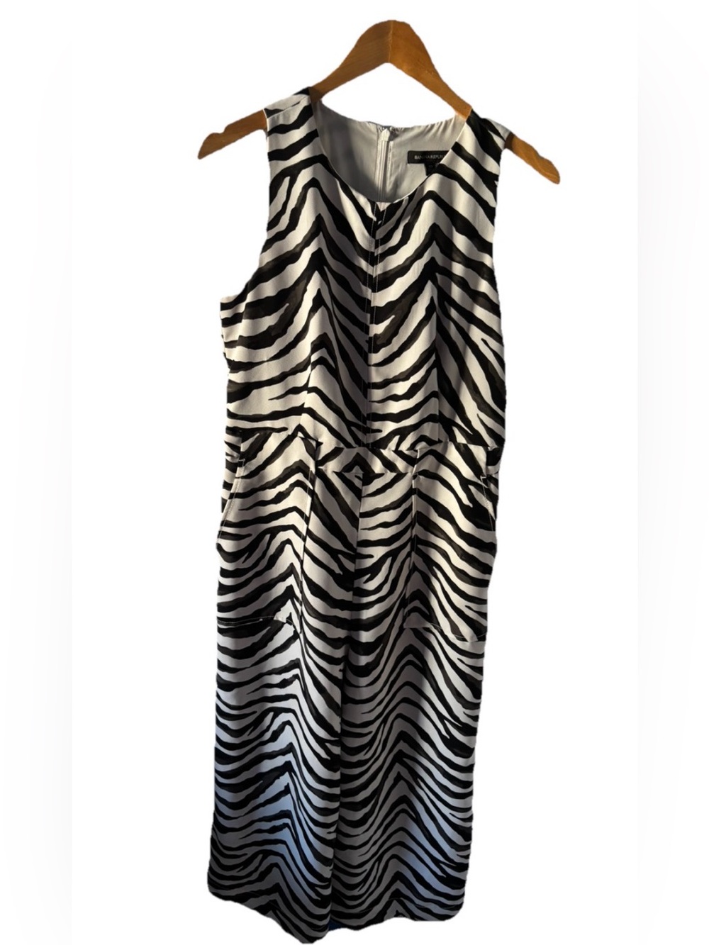 Banana Republic Sleeveless Zebra Print Wide Leg Cropped Jumpsuit 10 Black White - Picture 4 of 13